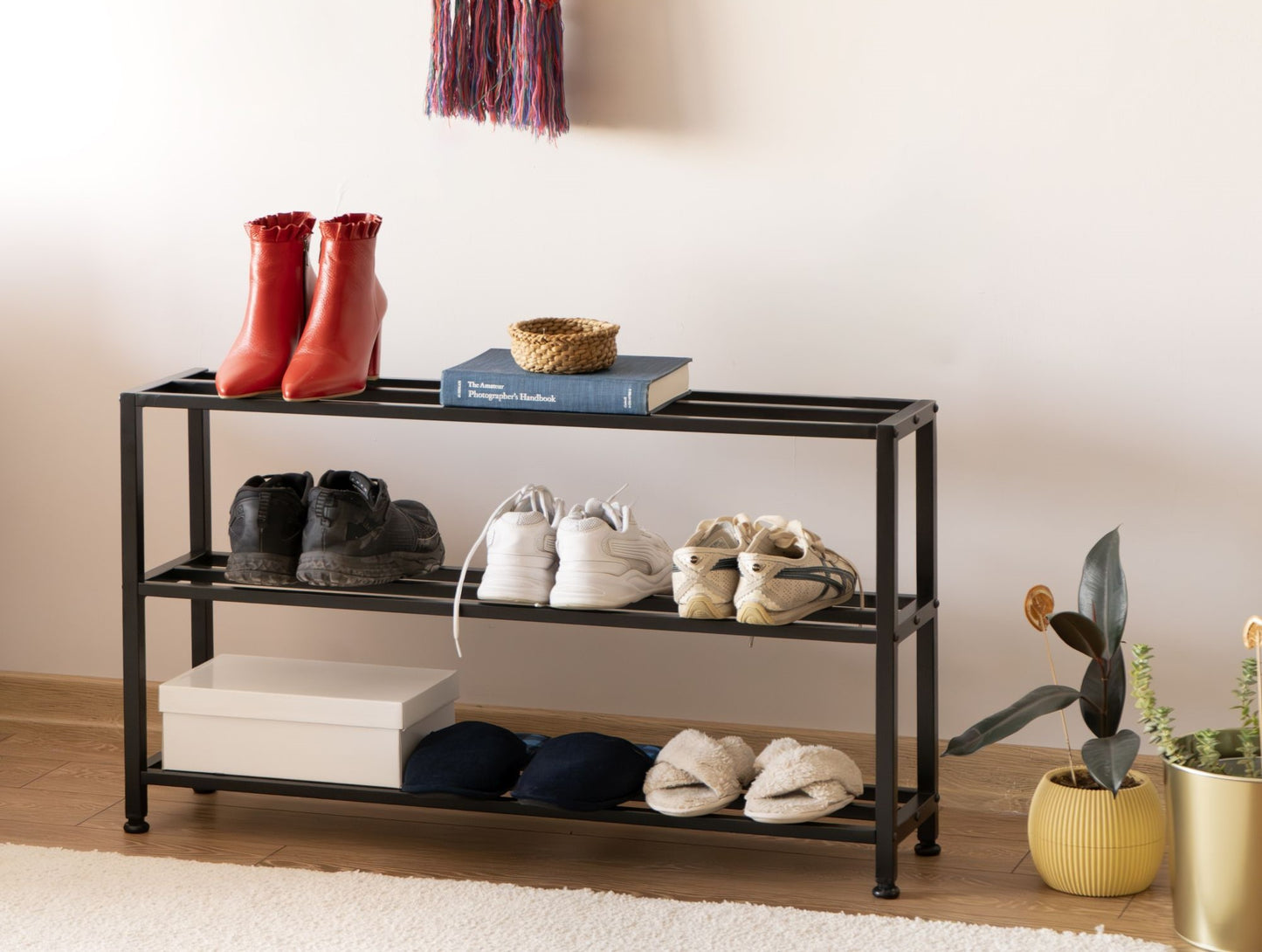 3 Tier Metal Shoe Rack, Hallway Organiser, Shoe Storage
