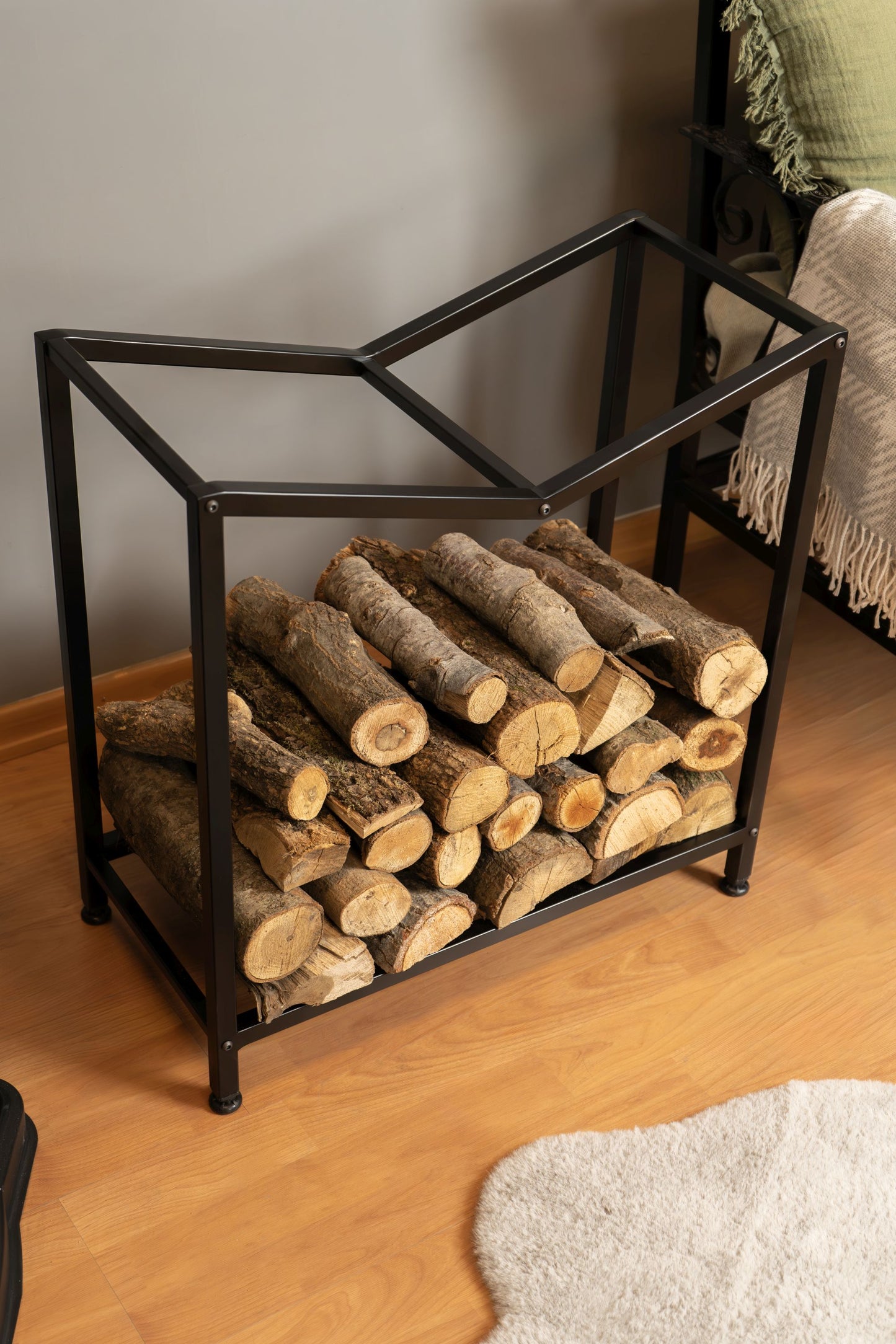 Metal Large Hopper Firewood Rack, Fireplace Wood Storage