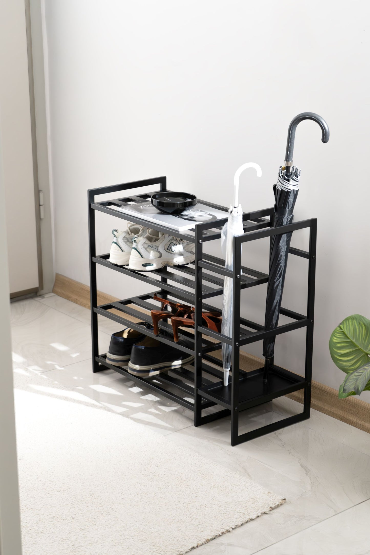 Metal Shoe Rack with Umbrella Holder Detail