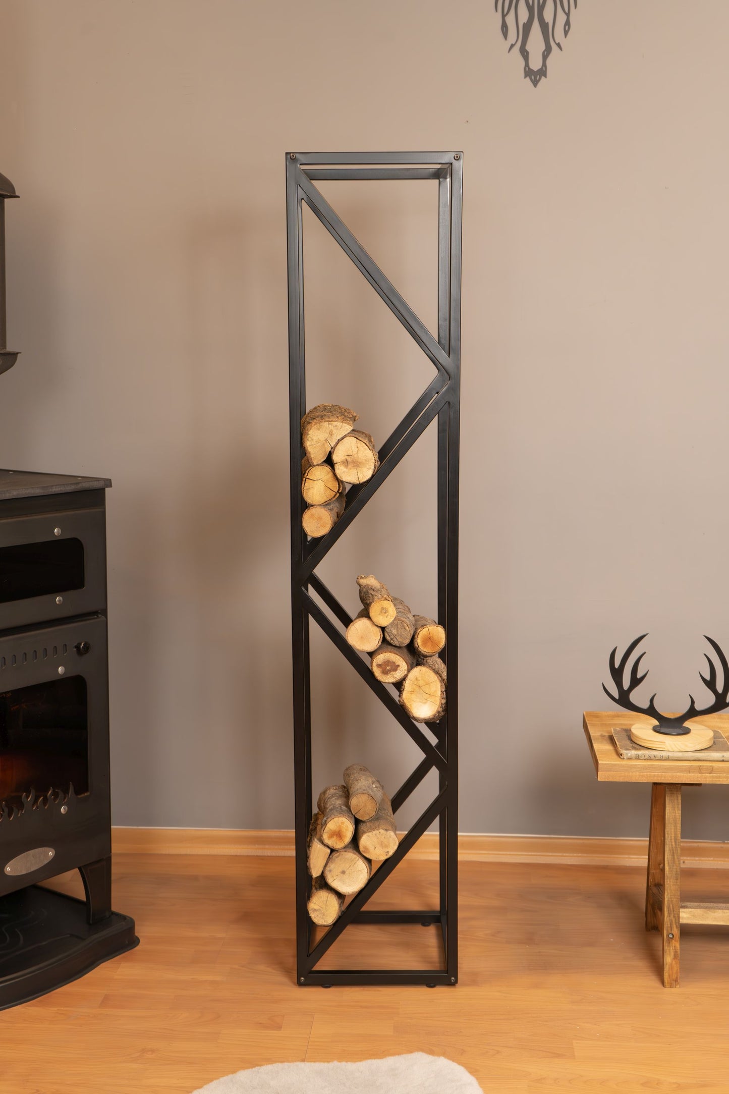 Metal Firewood Holder, Firewood Rack, Decorative Fireplace Wood Hoder