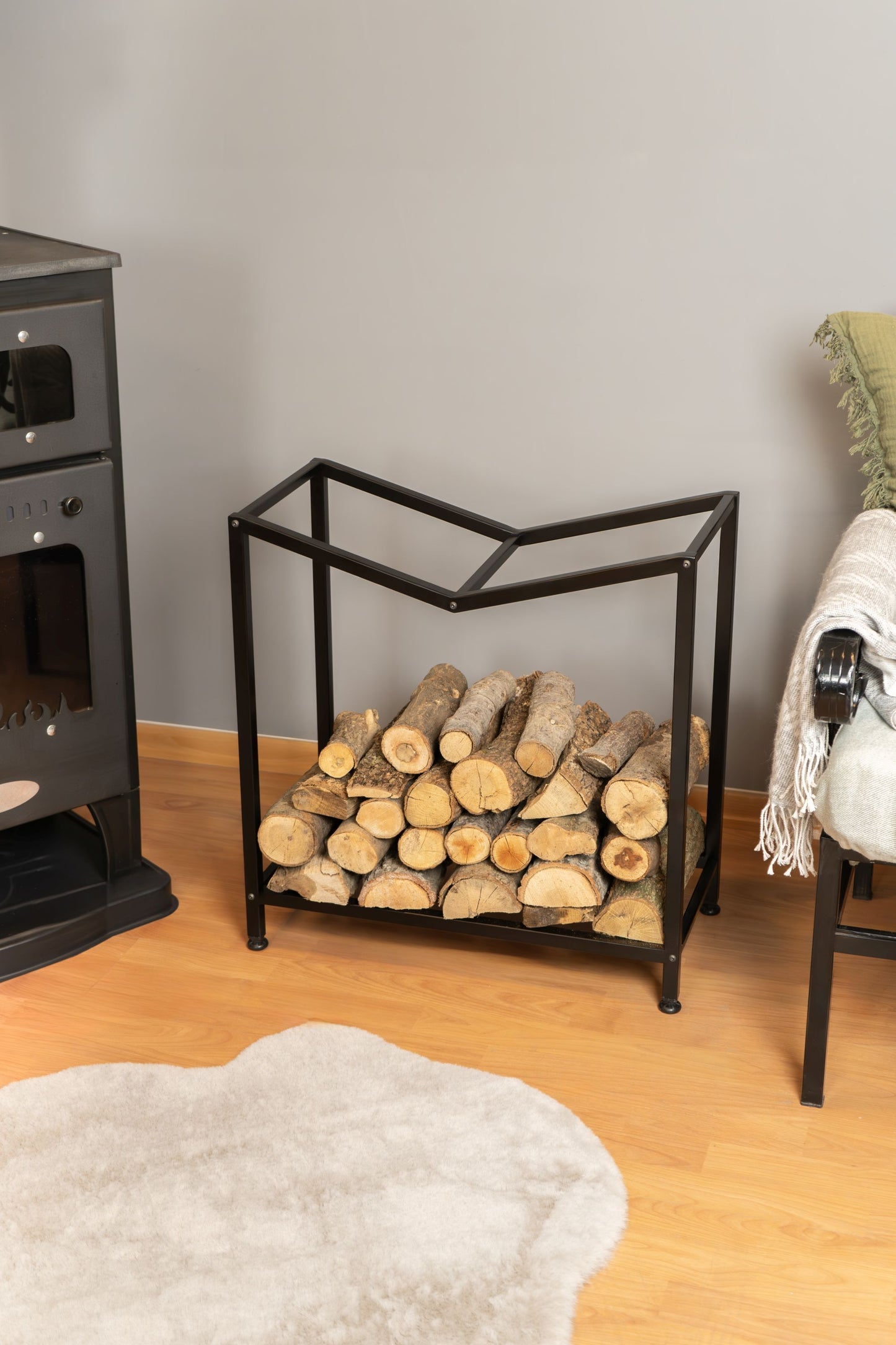 Metal Large Hopper Firewood Rack, Fireplace Wood Storage