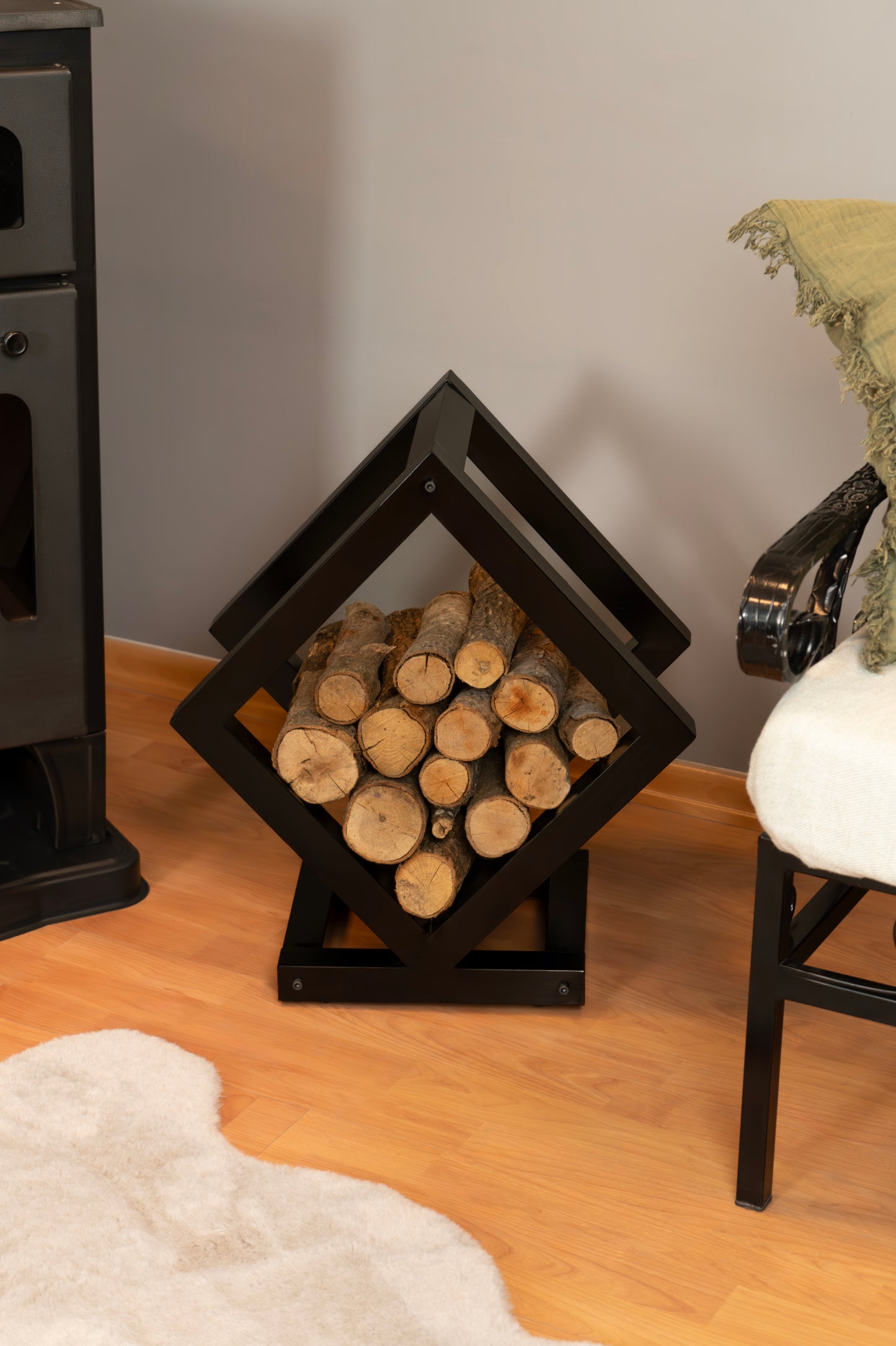 Metal Fireplace Wood Rack, Metal Log Holder, Fireplace Accessory, Home and Garden Decoration,