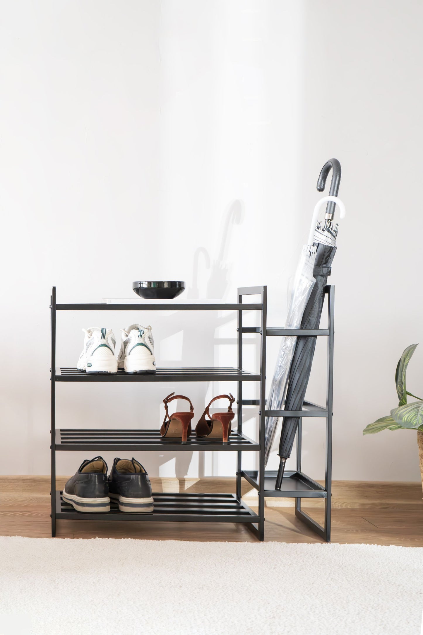 Metal Shoe Rack with Umbrella Holder Detail