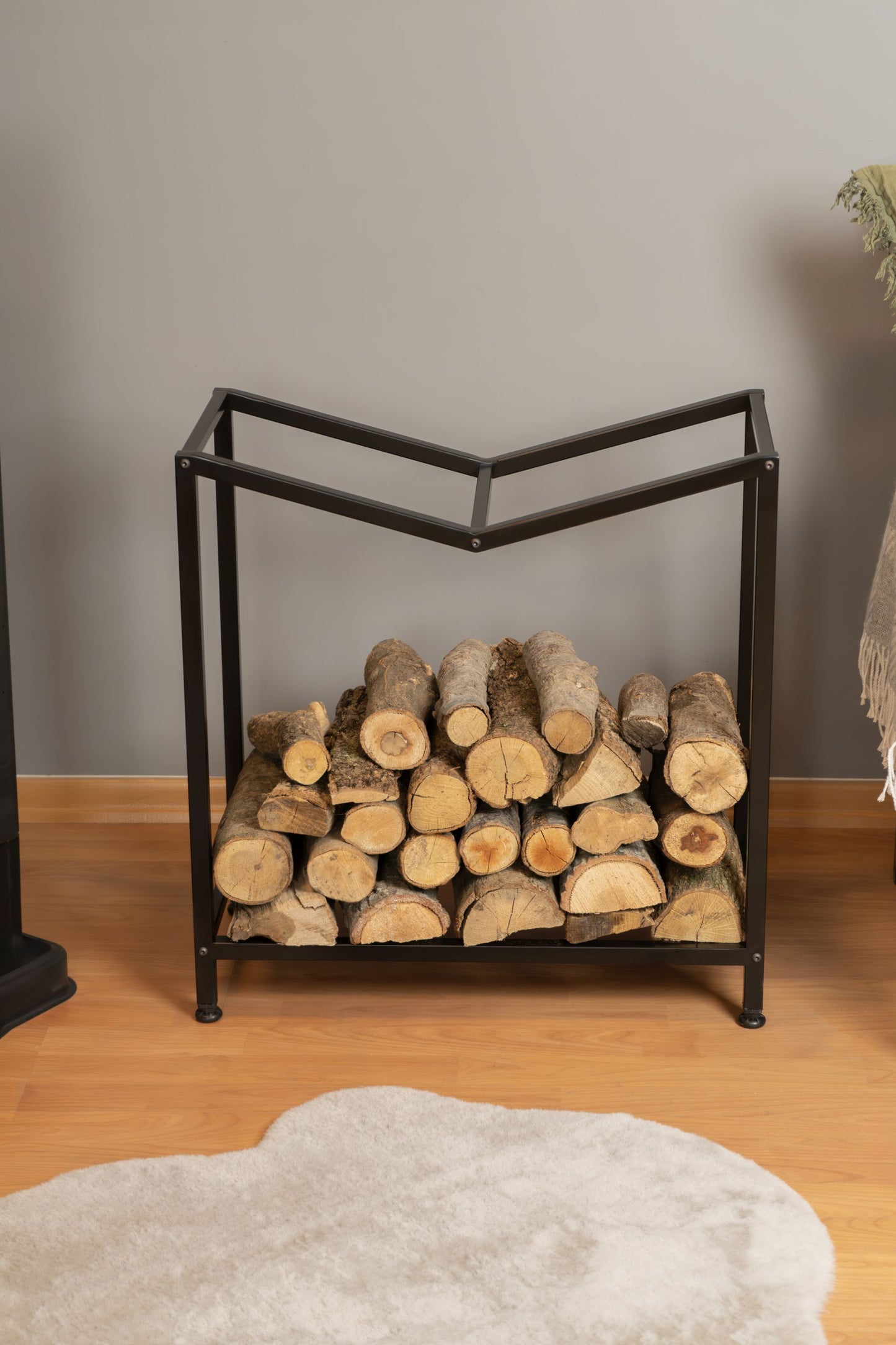 Metal Large Hopper Firewood Rack, Fireplace Wood Storage