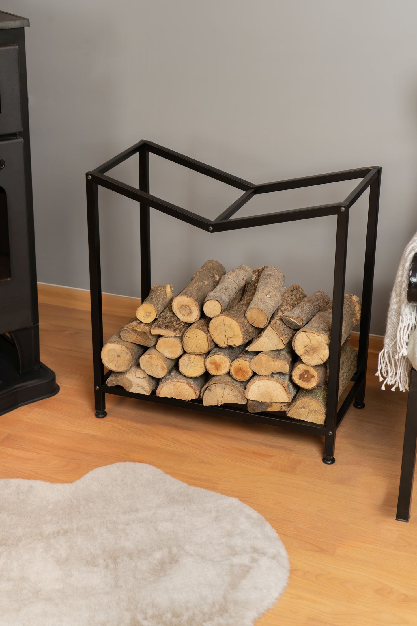 Metal Large Hopper Firewood Rack, Fireplace Wood Storage