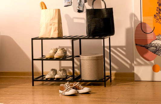 Hallway 3 tier metal shoe rack Industrial entryway custom shoe rack organizer