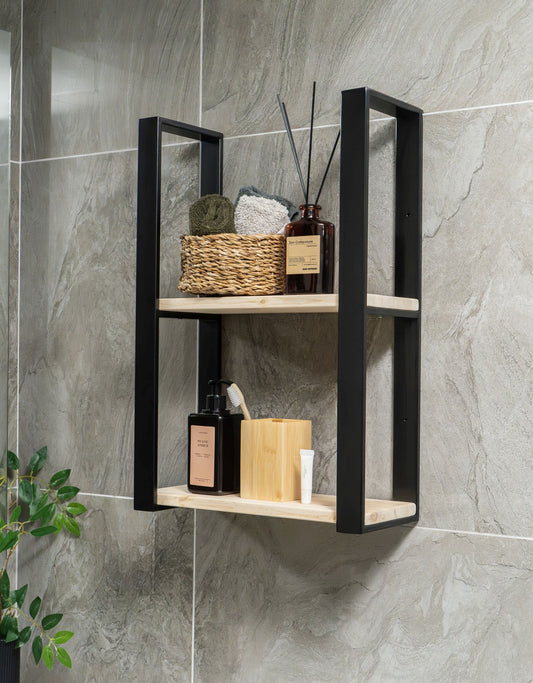 Bathroom Shelf, Metal Wooden Shelf Towel Holder, Household Gift